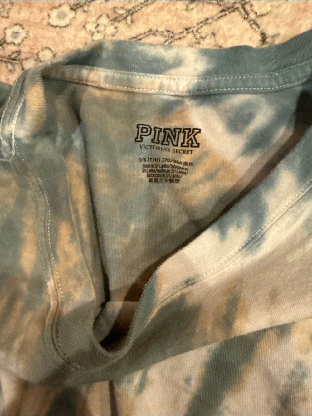 PINK Victoria's Secret Tie-Dye Tee in Teal, Tan & White - Picture 2 of 2